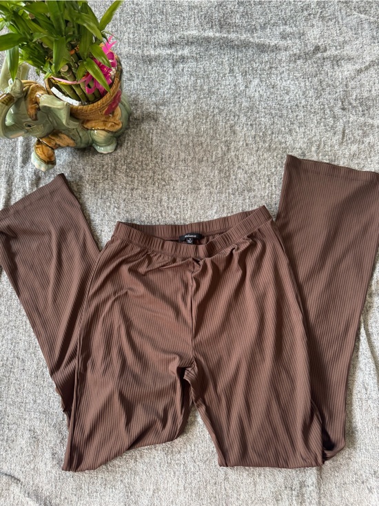 Ambiance Pants - Ambiance Brown Ribbed Wide-Leg Leggings